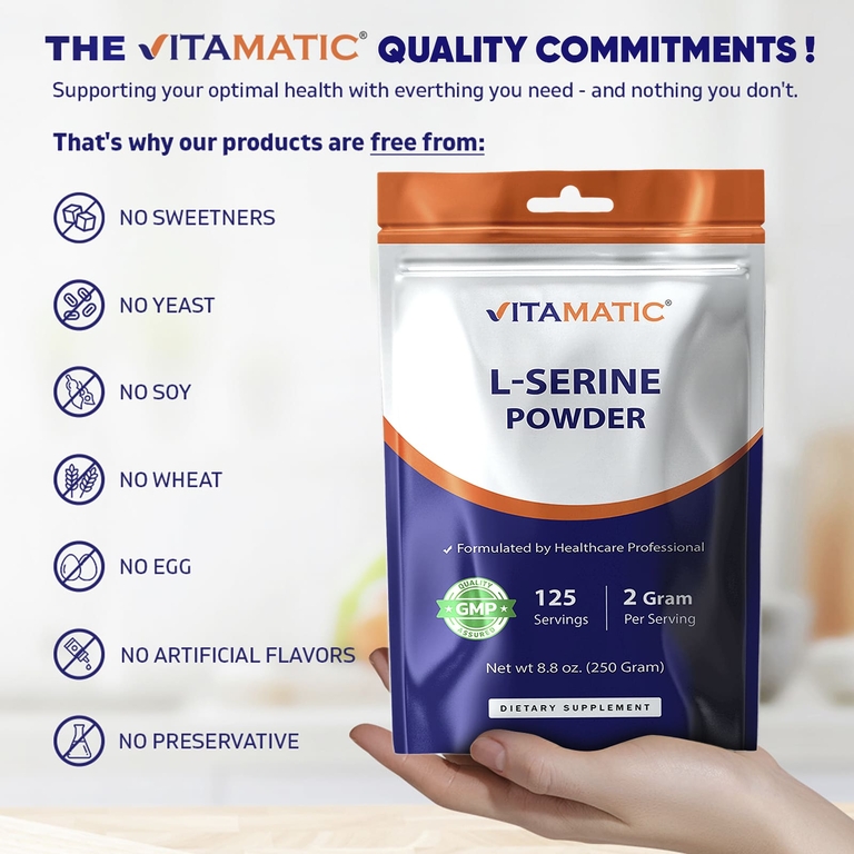 Vitamatic, L-серин в порошке, 250 г (8,8 унции)