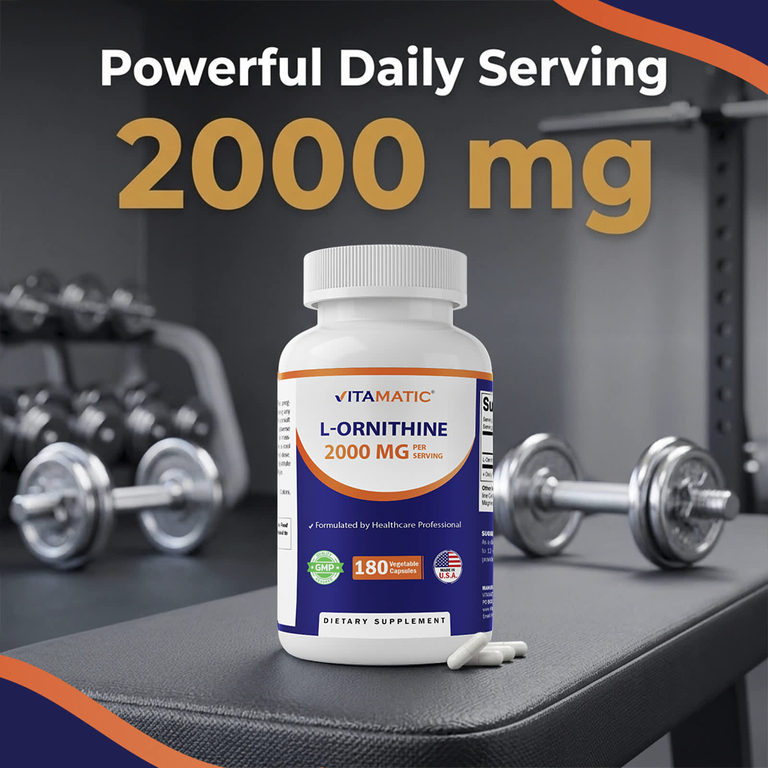 Vitamatic, L-орнитин, 180 растительных капсул (666 мг в 1 капсуле)
