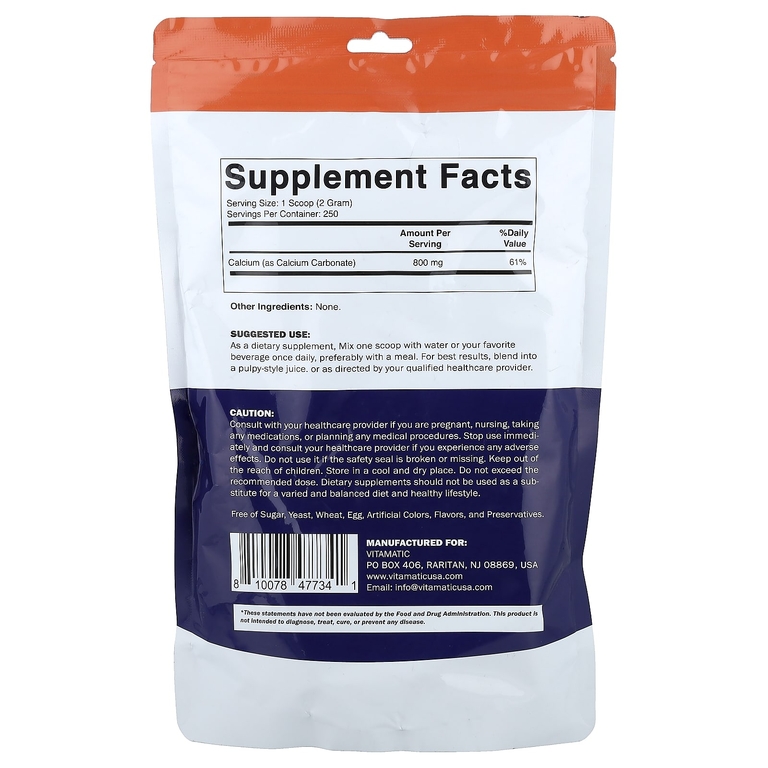 Vitamatic, Карбонат кальция в порошке, 500 г (17,6 унции)