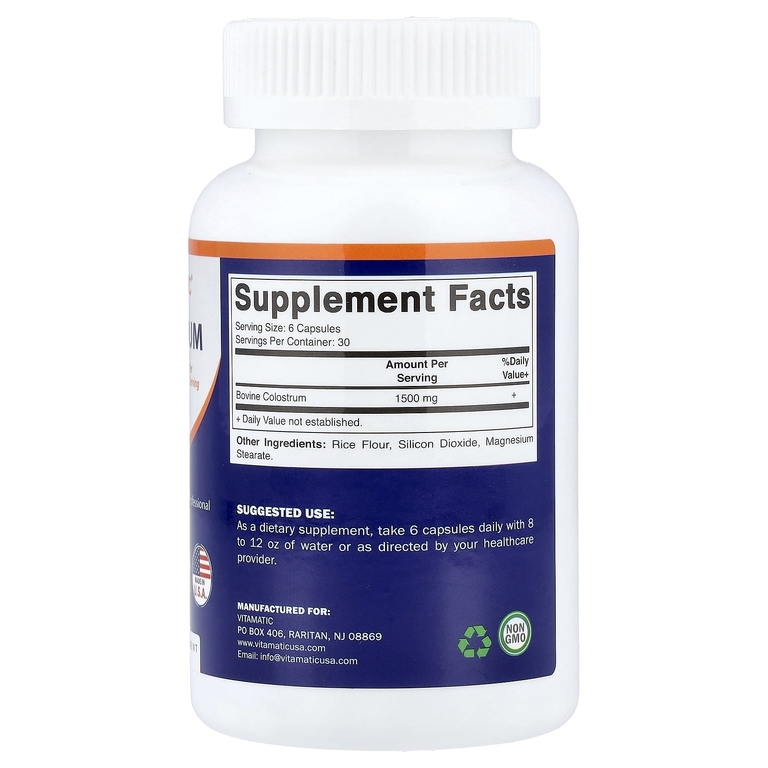 Vitamatic, молозиво, 180 вегетарианских капсул (250 мг в 1 капсуле)