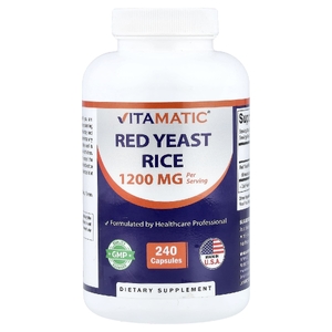 Vitamatic, красный ферментированный рис, 240 растительных капсул (600 мг в 1 капсуле)