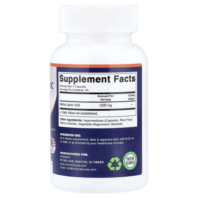 Vitamatic, альфа-липоевая кислота, 120 капсул (600 мг в 1 капсуле)