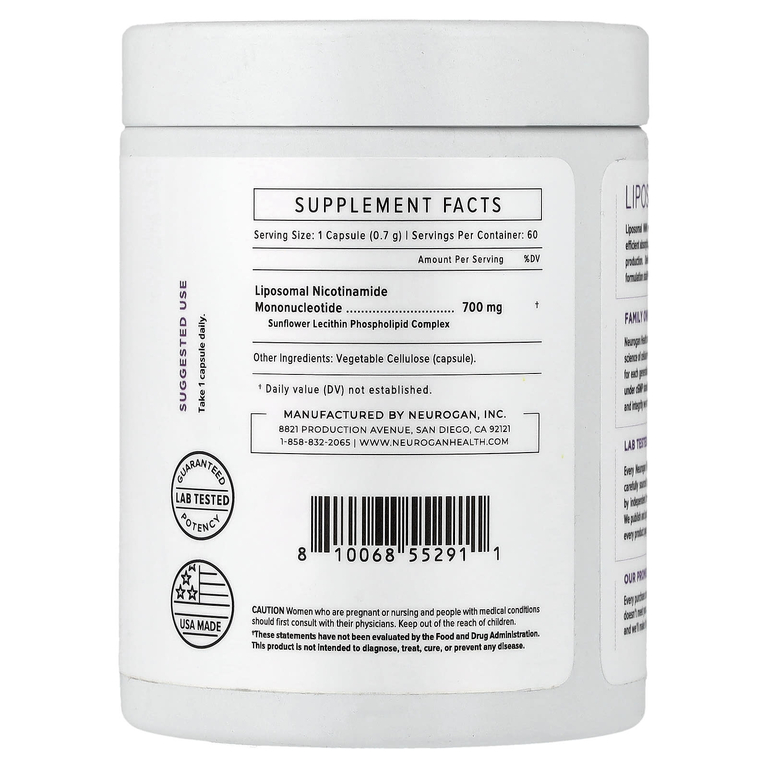 Neurogan Health, Liposomal NMN, 700 мг, 60 капсул