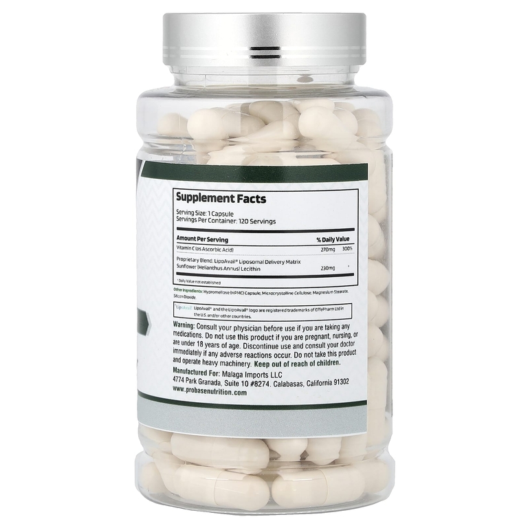 Probase Nutrition, липосомальный витамин C, 120 капсул