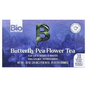 Bio Nutrition, чай из цветков клитории без кофеина, 30 неотбеленных пакетиков, 24 г (0,85 унции)