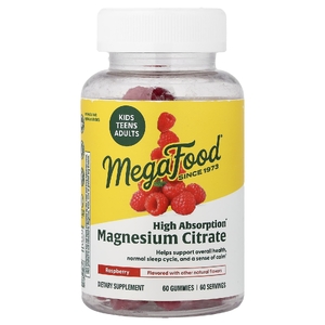 MegaFood, жевательные таблетки с цитратом магния, малина, 60 жевательных таблеток (100 мг в 1 жевательной таблетке)