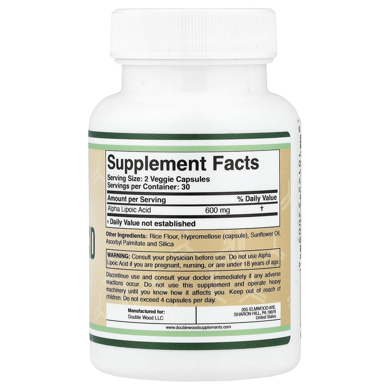 Double Wood Supplements, Альфа-липоевая кислота, 60 капсул (300 мг в капсуле)