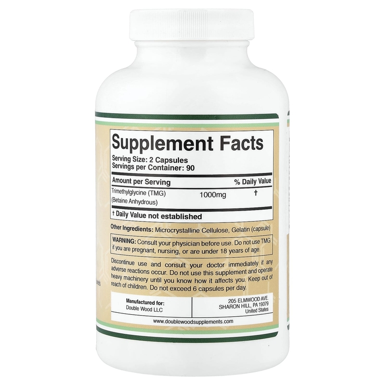 Double Wood Supplements, ТМГ, 180 капсул (500 мг в 1 капсуле)