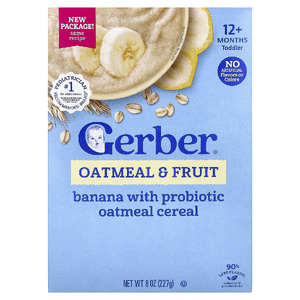 Gerber, овсянка и фруктовые хлопья с пробиотиками, 12 месяцев и старше, банан, 227 г