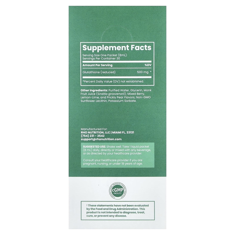 Rho Nutrition, липосомальный глутатион, 30 жидких пакетиков, 8 мл (0,27 унции)