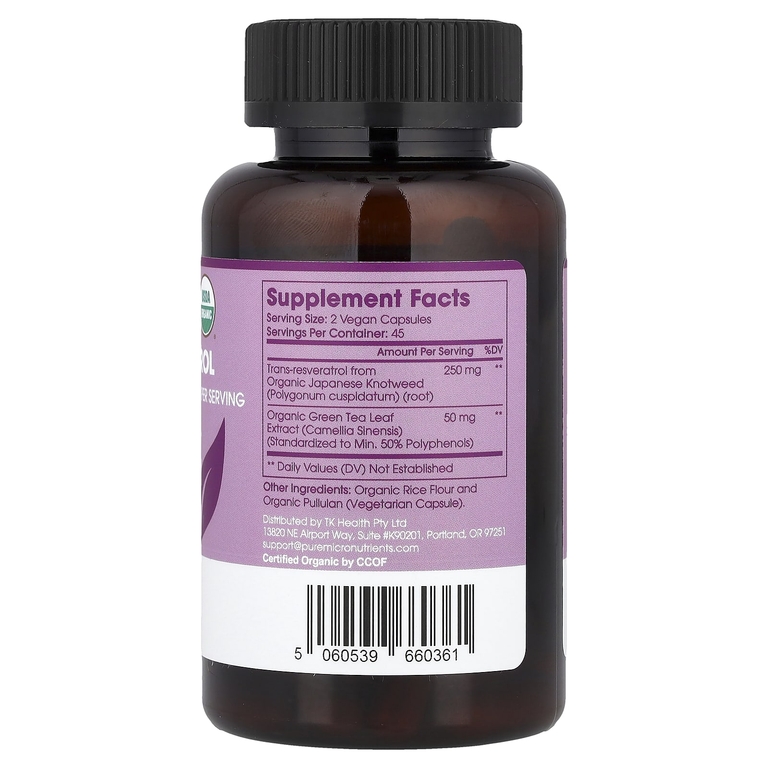 Pure Micronutrients, Органический ресвератрол, 90 капсул для веганов
