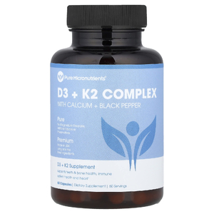 Pure Micronutrients, Комплекс D3 + K2 с кальцием и чёрным перцем, 60 капсул