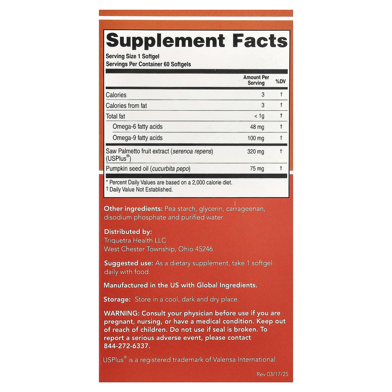 Triquetra Health, Экстракт серенои плюс масло семян тыквы, 60 капсул