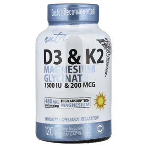 Nutri, Витамины D3 и K2, глицинат магния, 120 веганских капсул