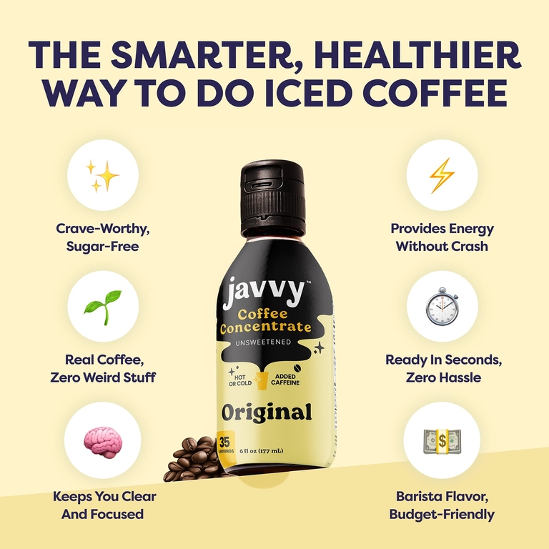 Javvy Coffee, Кофейный концентрат с добавлением кофеина, оригинальный кофе, 177 мл (6 жидк. унций)