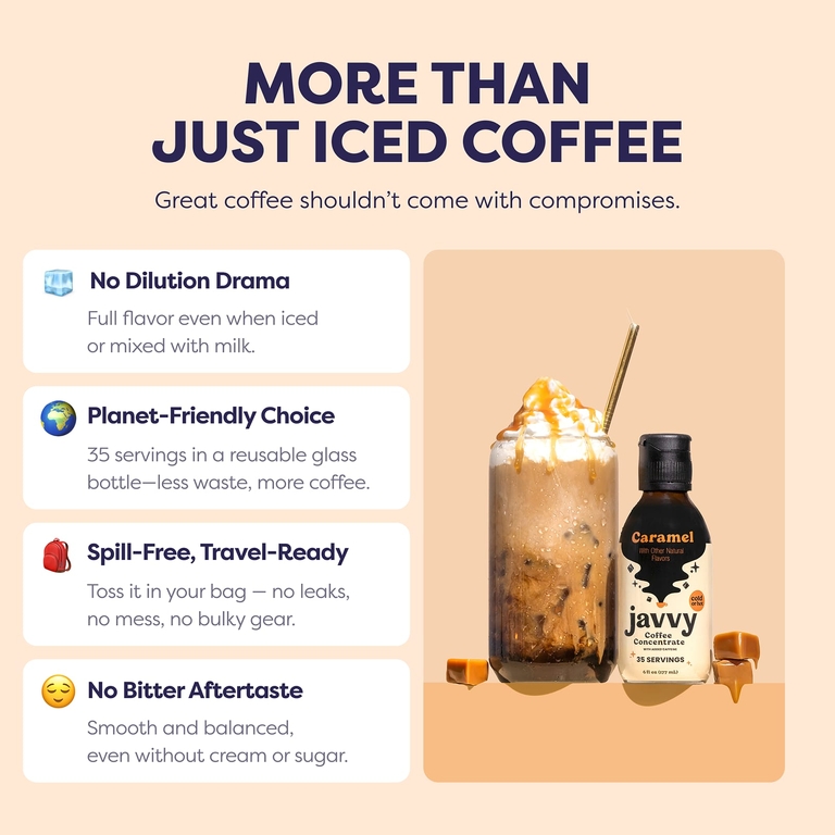 Javvy Coffee, Концентрат кофе с добавлением кофеина, карамель, 177 мл (6 жидк. унций)
