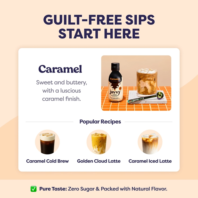 Javvy Coffee, Концентрат кофе с добавлением кофеина, карамель, 177 мл (6 жидк. унций)