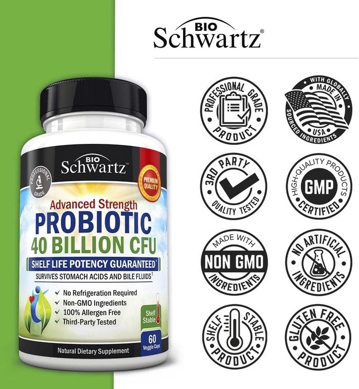 BioSchwartz, Пробиотик с улучшенной силой, 60 капсул