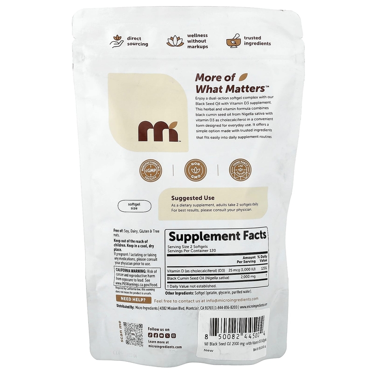 Micro Ingredients, Масло чёрной тропы с витамином D3, 240 мягких капсул