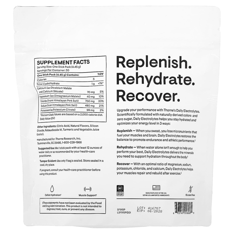 Thorne, Daily Electrolytes, грейпфрут, 30 стик-пакетиков, 4,45 г (0,16 унции)