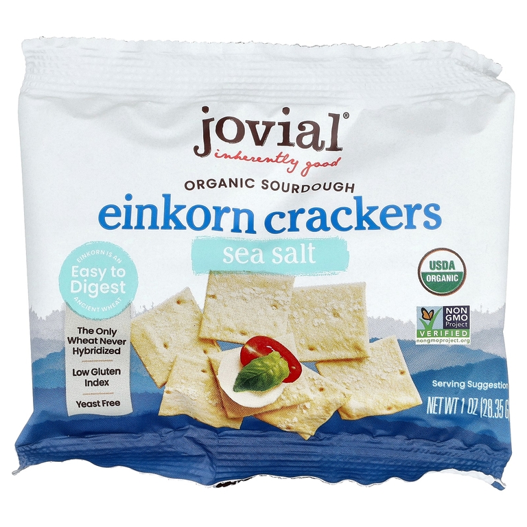 Jovial, Органические крекеры Einkorn с закваской, морская соль, 6 пакетиков, 28,35 г