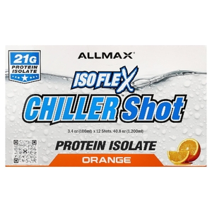 ALLMAX, Isoflex, чиллер шот, протеиновый изолят, апельсин, 12 порций, 3,4 унции (100 мл)