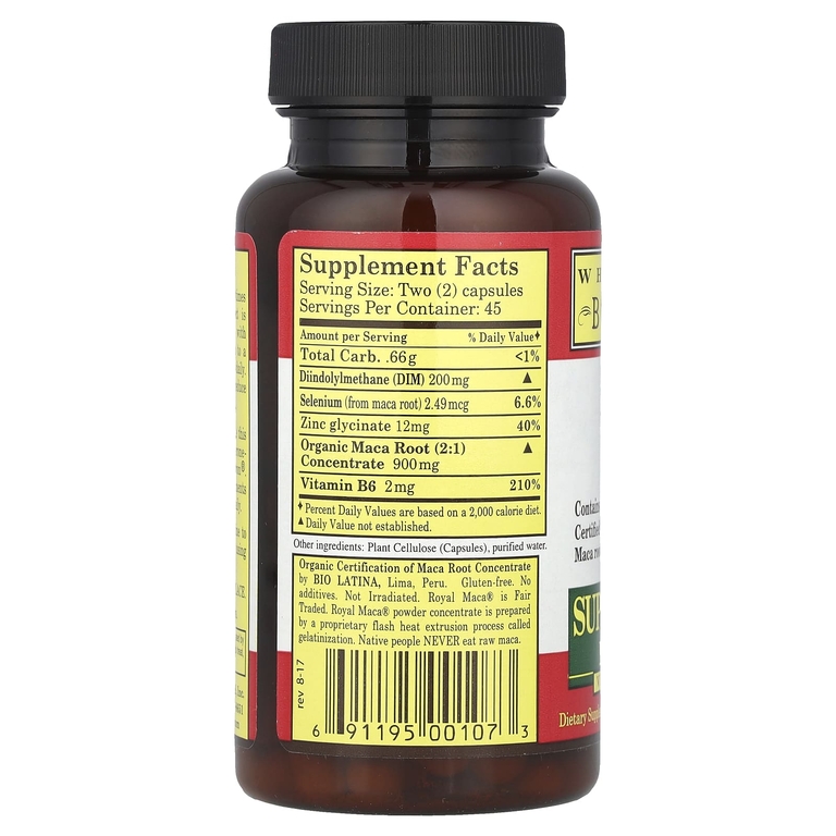 Whole World Botanicals, королевская мака, для мужчин, 90 растительных капсул