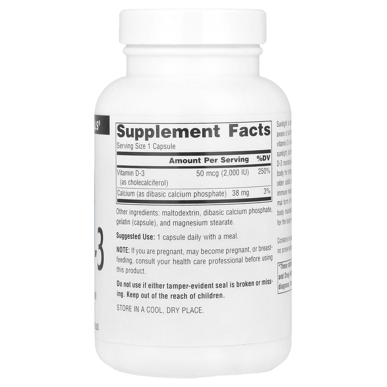 Source Naturals, Витамин D-3, 50 мкг (2000 МЕ), 200 капсул