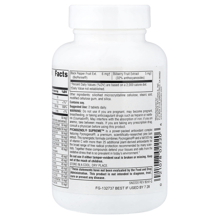 Source Naturals, растительный комплекс с экстрактом коры французской приморской сосны, 60 таблеток
