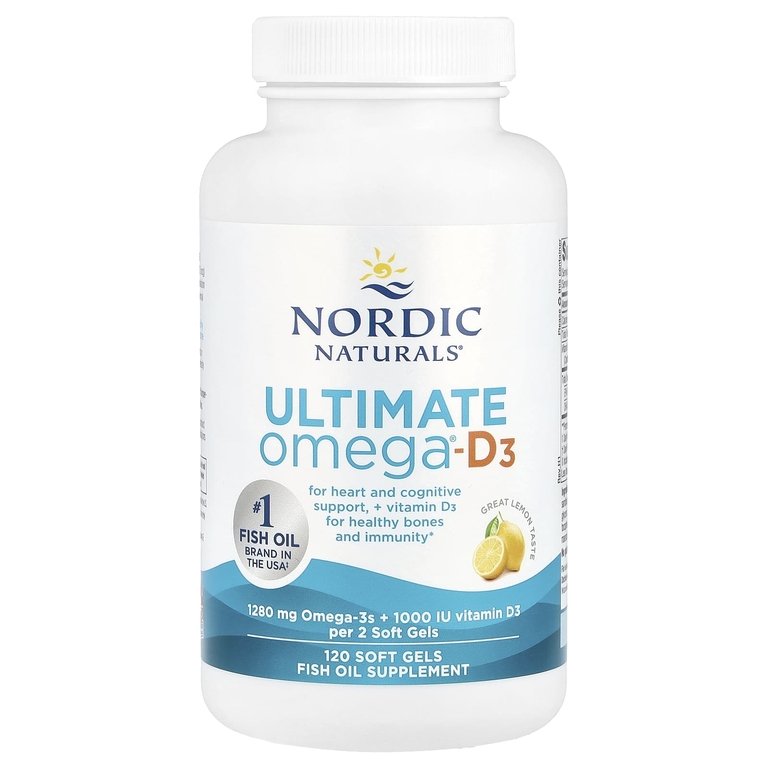 Nordic Naturals, омега-3 и витамин Д3, со вкусом лимона, 120 желатиновых капсул