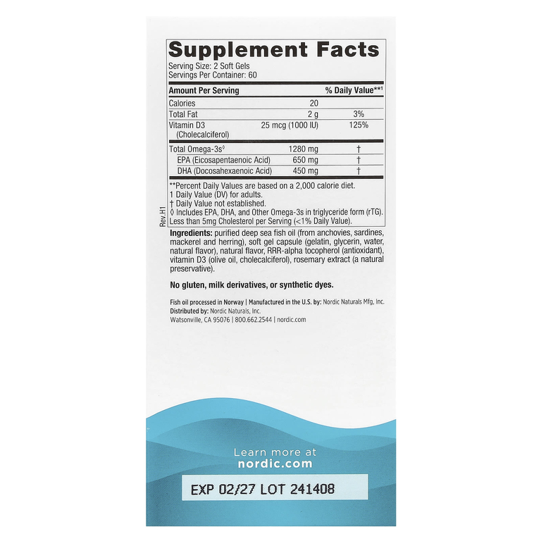 Nordic Naturals, омега-3 и витамин Д3, со вкусом лимона, 120 желатиновых капсул