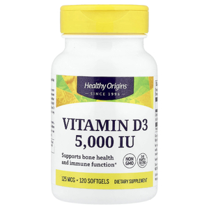 Healthy Origins, витамин D3, 125 мкг (5000 МЕ), 120 мягких таблеток