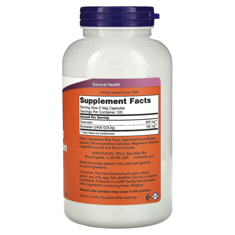 NOW Foods, кверцетин с бромелаином, 240 растительных капсул