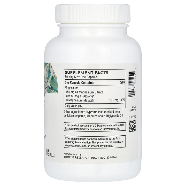Thorne, Magnesium CitraMate™, цитрат и малат магния, 90 капсул (135 мг в 1 капсуле)