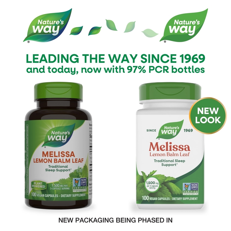 Nature's Way, листья мелиссы, мелисса, 100 веганских капсул (500 мг в 1 капсуле)