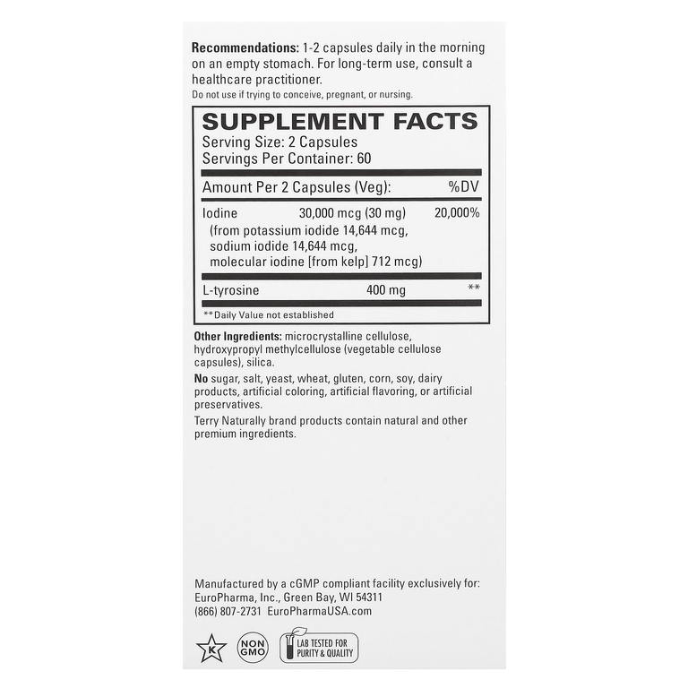 Terry Naturally, комплекс для здоровья щитовидной железы, 120 капсул