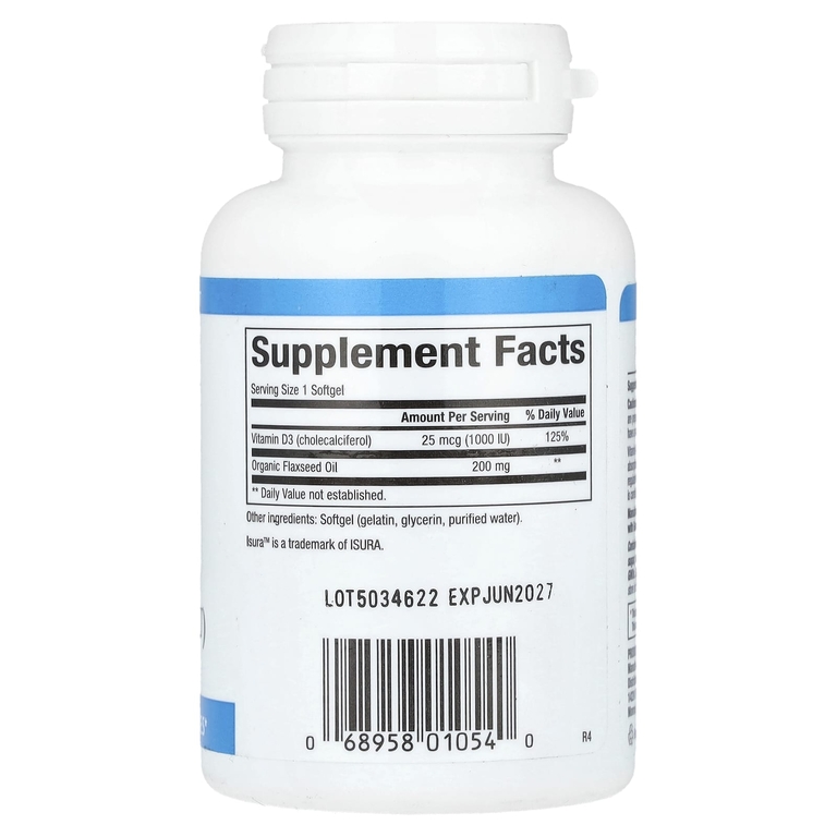 Natural Factors, витамин D3, 25 мкг (1000 МЕ), 180 капсул