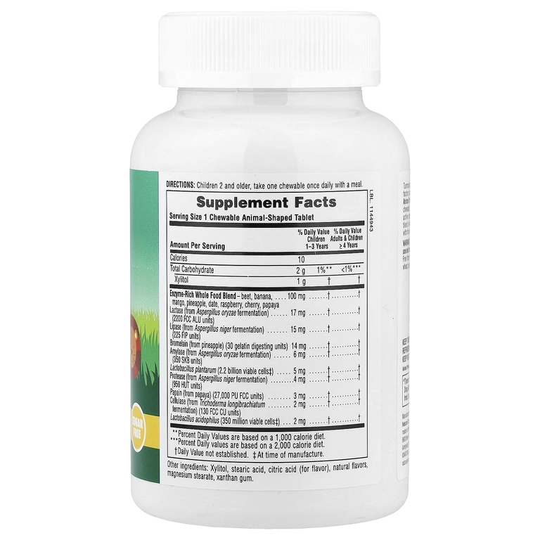 NaturesPlus, добавка для поддержки пищеварения, для детей, тропические фрукты, 90 таблеток в форме животных