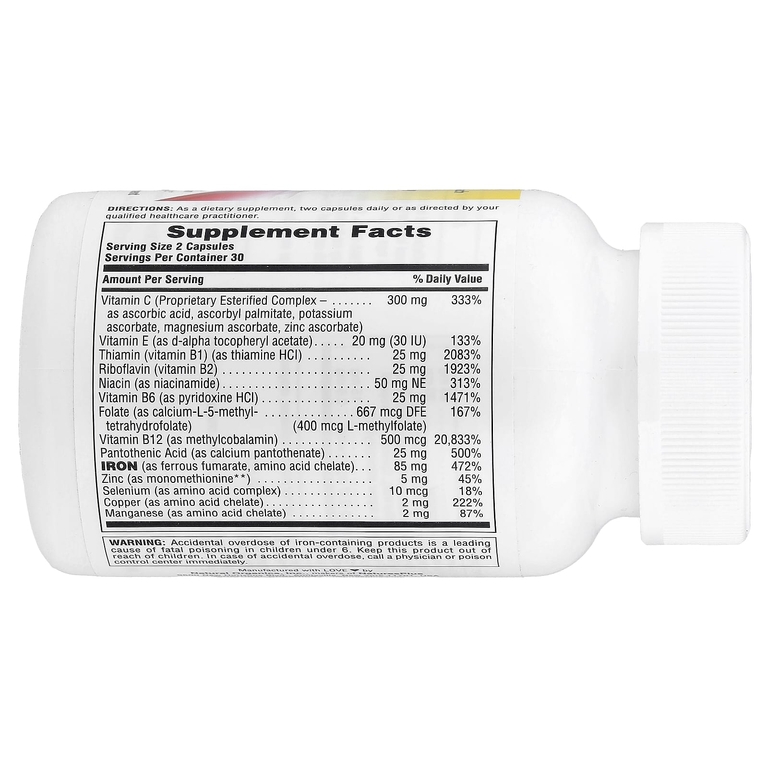 NaturesPlus, витаминно-минеральная добавка с железом, 60 быстродействующих капсул