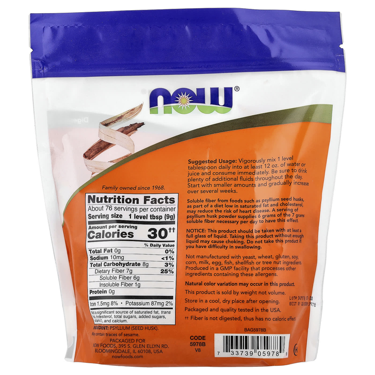 NOW Foods, порошок из шелухи семян подорожника, 680 г (24 унции)