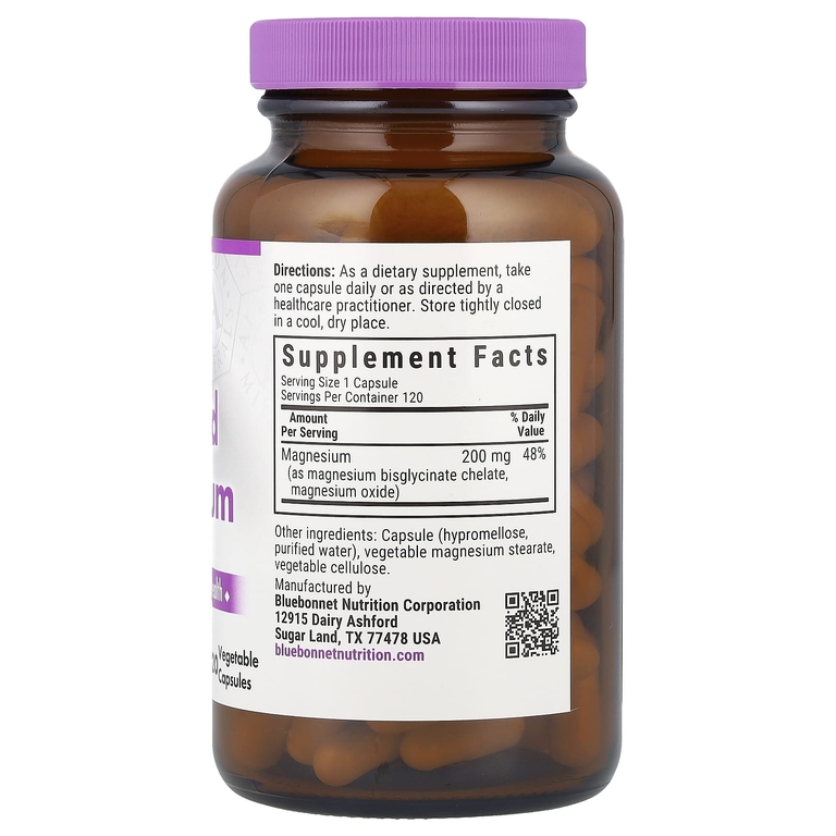 Bluebonnet Nutrition, буферизованный хелатный магний, 120 растительных капсул (200 мг в 1 капсуле)