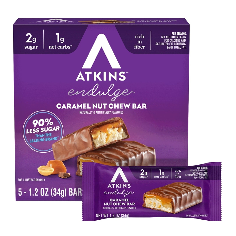 Atkins, батончики с карамелью и орехами, 5 шт. по 34 г (1,2 унции)