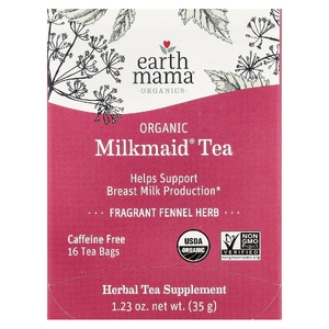 Earth Mama, Organics, органический чай Milkmate®, с ароматом фенхеля и травы, без кофеина, 16 чайных пакетиков, 35 г (1,23 унции)
