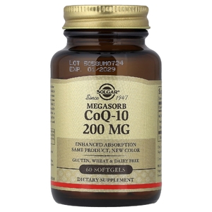 Solgar, коэнзим Q10, 200 мг, 60 желатиновых капсул