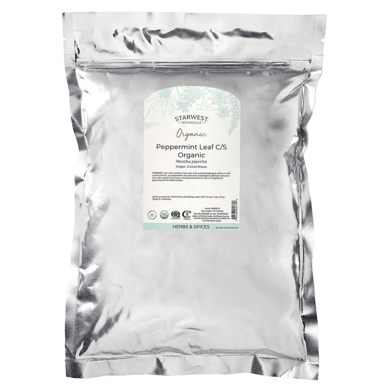Starwest Botanicals, органические листья перечной мяты, нарезанные и просеянные, 453,6 г (1 фунт)