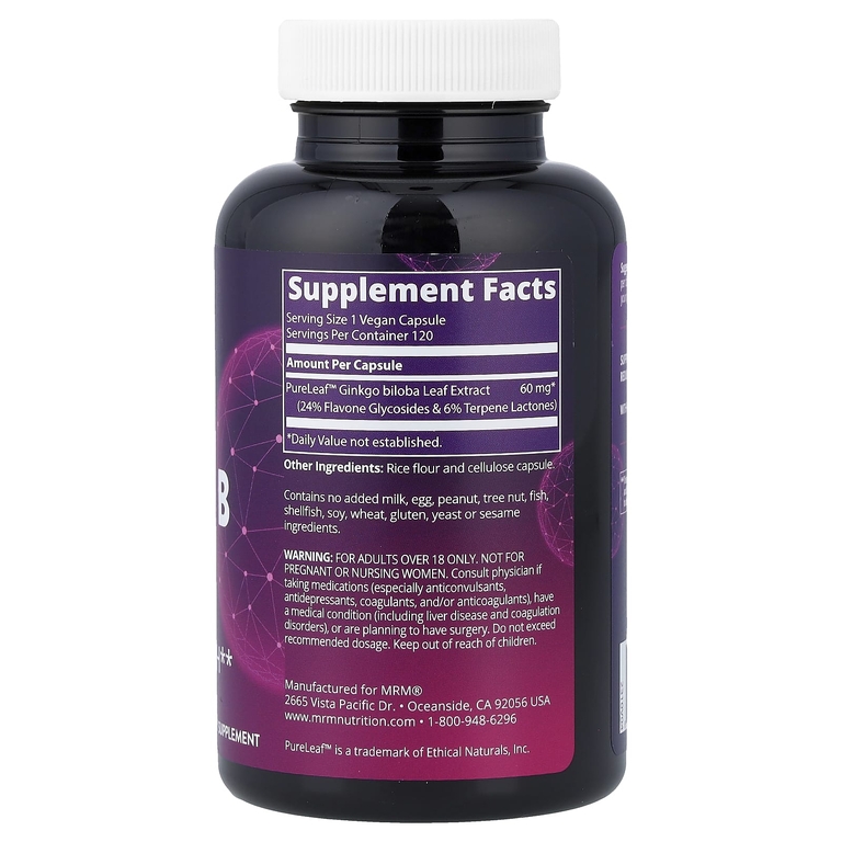 MRM Nutrition, гинкго билоба, 60 мг, 120 веганских капсул