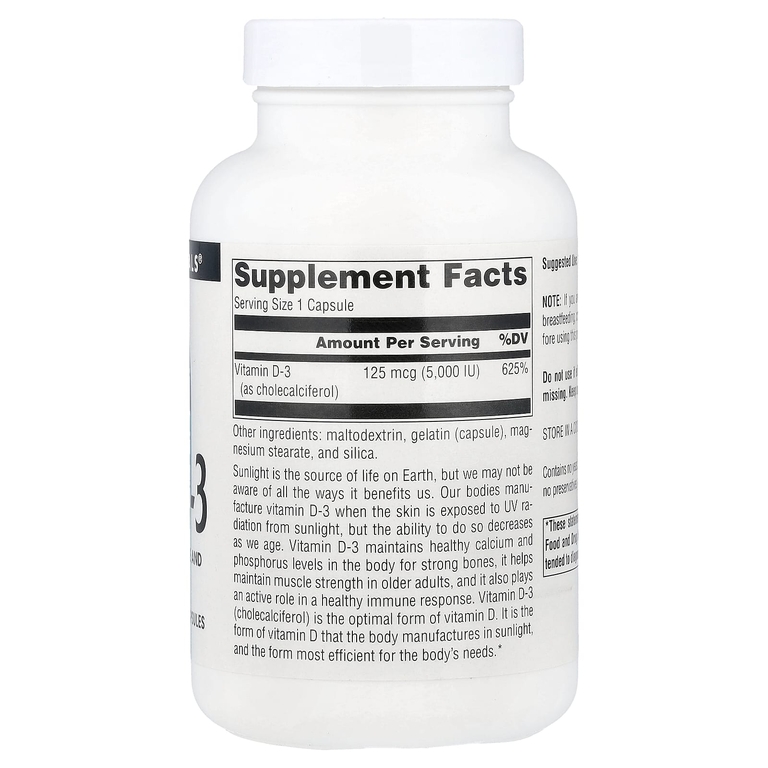 Source Naturals, витамин D3, 125 мкг (5000 МЕ), 240 капсул