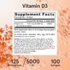 Jarrow Formulas, витамин D3, 125 мкг (5000 МЕ), 100 мягких таблеток