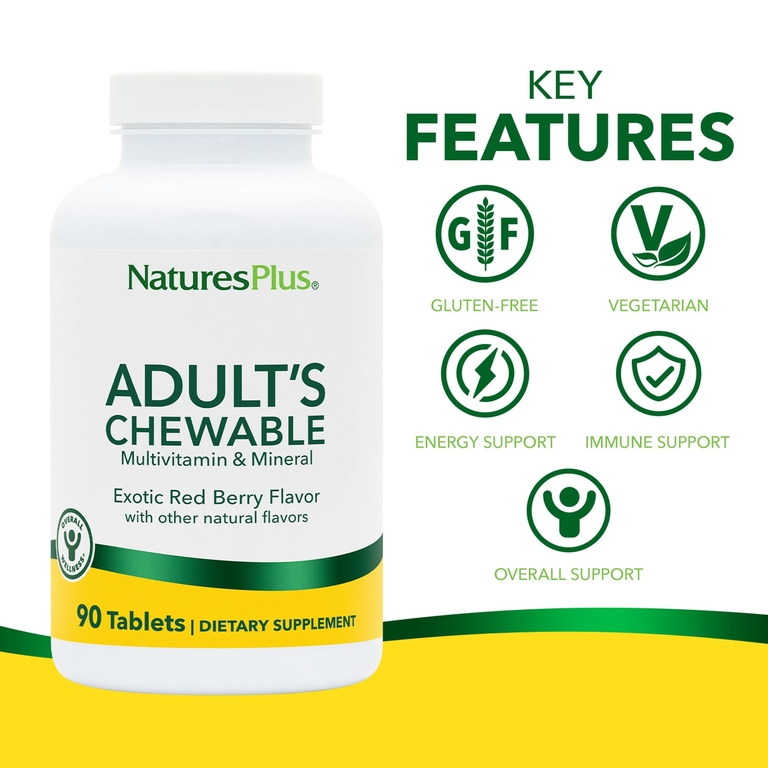 NaturesPlus, Жевательные мультивитамины для взрослых со вкусом экзотических ягод, 90 таблеток