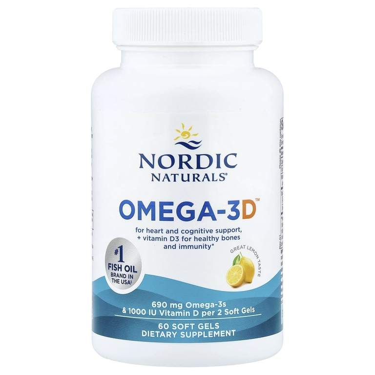 Nordic Naturals, омега-3 с витамином Д3, со вкусом лимона, 60 желатиновых капсул